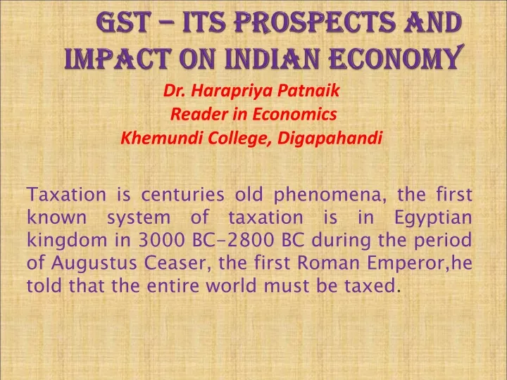gst its prospects and impact on indian economy