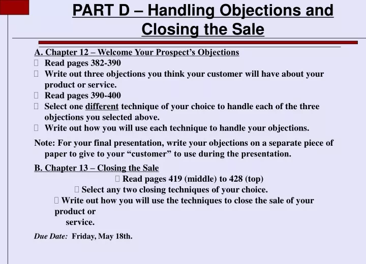 part d handling objections and closing the sale
