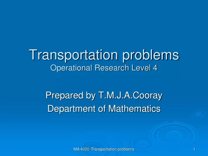 transportation problems operational research level 4