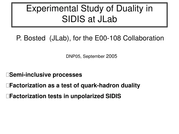 experimental study of duality in sidis at jlab
