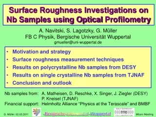 Surface Roughness Investigations on  Nb  Samples using Optical  Profilometry