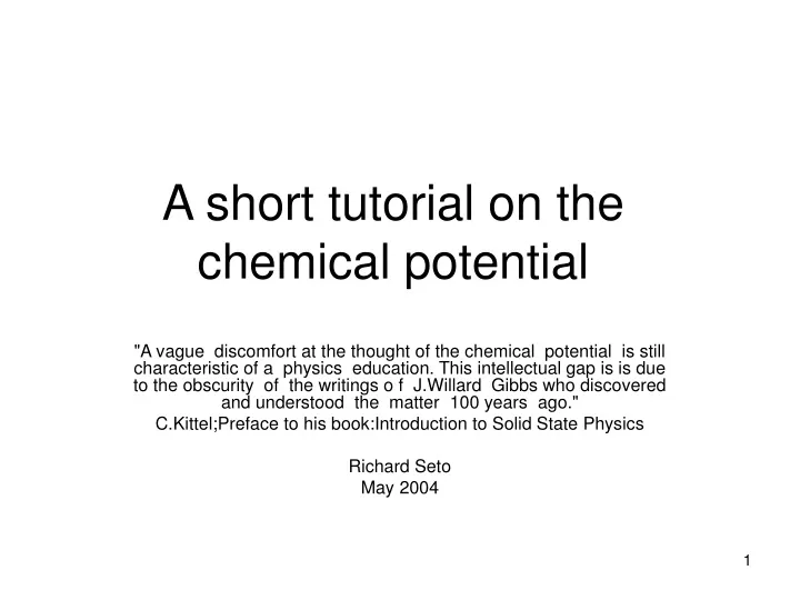 a short tutorial on the chemical potential