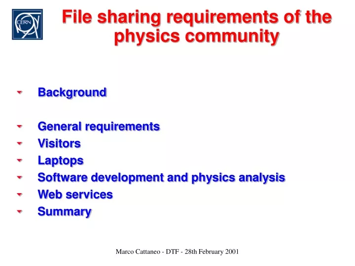 file sharing requirements of the physics community