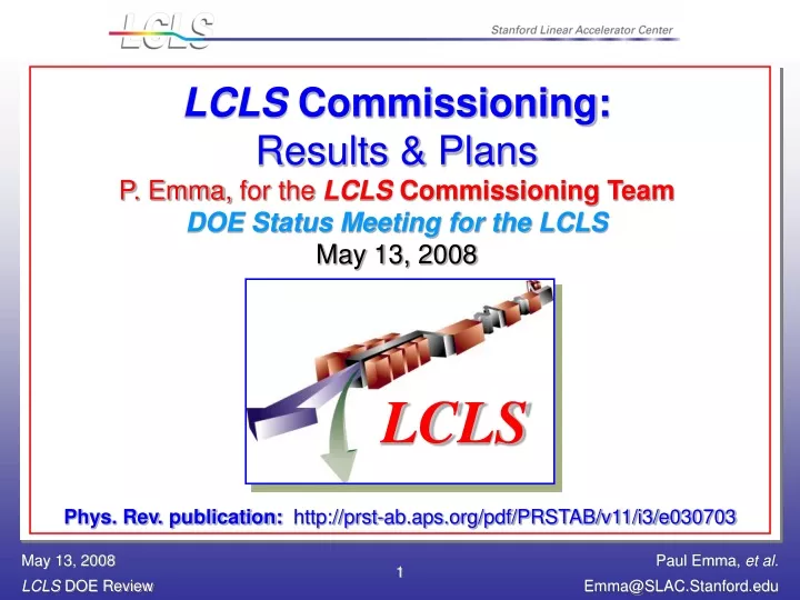 lcls commissioning results plans p emma