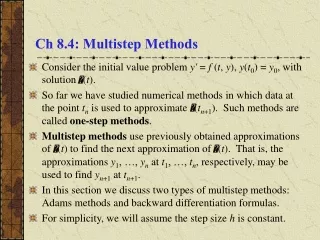 Ch 8.4: Multistep Methods
