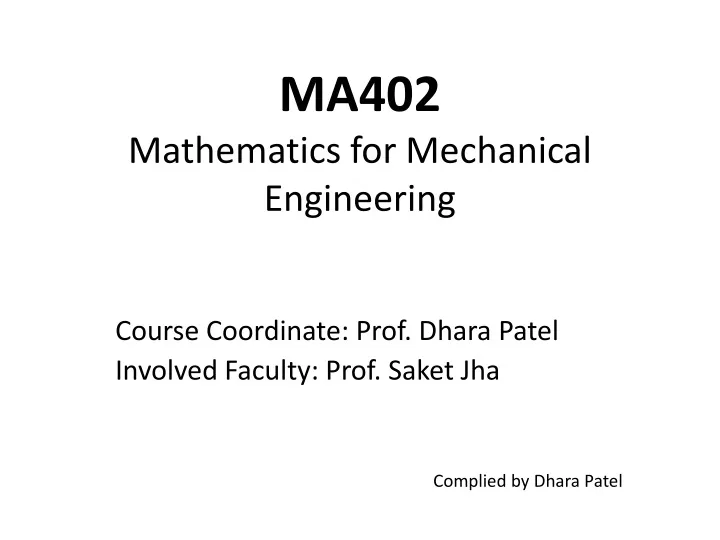 ma402 mathematics for mechanical engineering