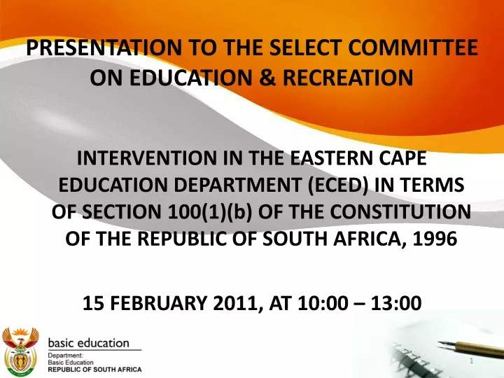 presentation to the select committee on education recreation