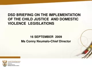 DSD BRIEFING ON THE IMPLEMENTATION OF THE CHILD JUSTICE  AND DOMESTIC VIOLENCE  LEGISLATIONS