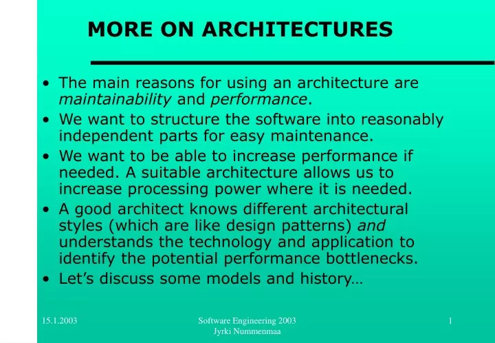 more on architectures