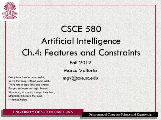 CSCE 580 Artificial Intelligence Ch.4: Features and Constraints