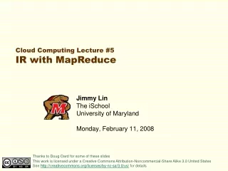 Jimmy Lin The iSchool University of Maryland Monday, February 11, 2008