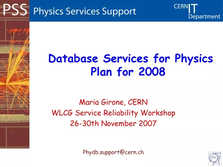 database services for physics plan for 2008