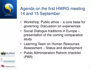 Agenda on the first HWRG meeting 14 and 15 September