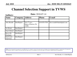 Channel Selection Support in TVWS