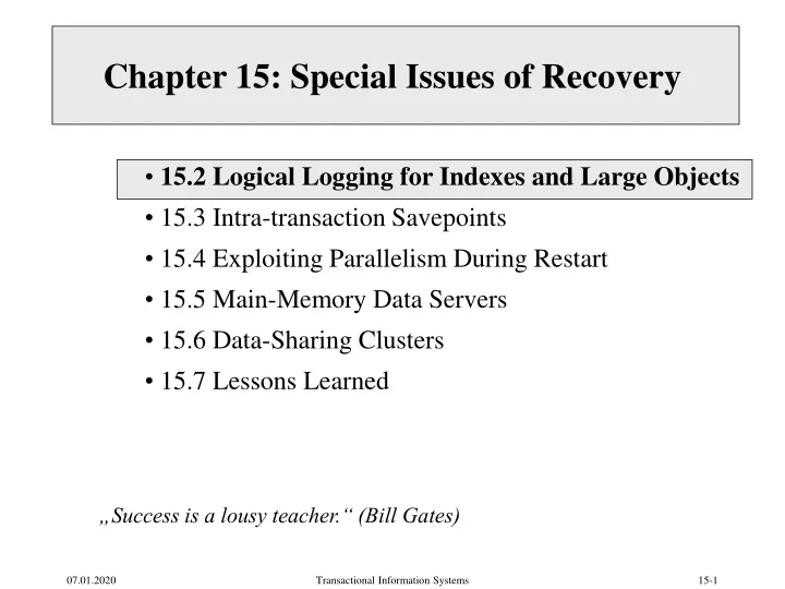 chapter 15 special issues of recovery