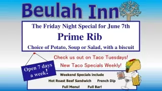 Weekend Specials include  Hot Roast Beef Sandwich      French Dip  Full Menu!        Full Bar!