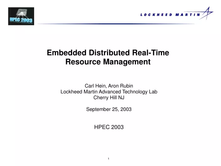 embedded distributed real time resource management