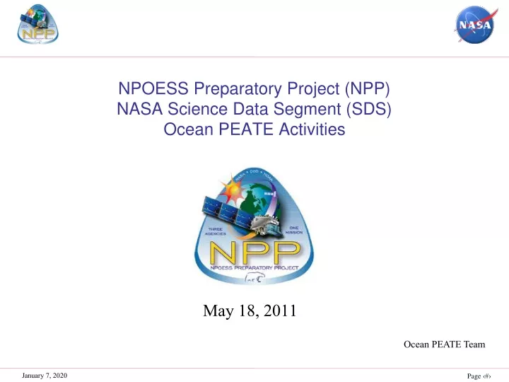 npoess preparatory project npp nasa science data segment sds ocean peate activities