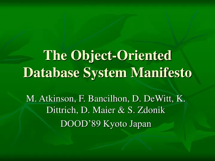 the object oriented database system manifesto