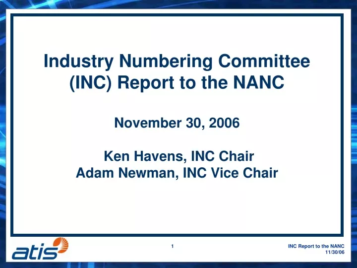industry numbering committee inc report