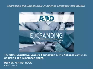 Addressing the Opioid Crisis in America Strategies that WORK!