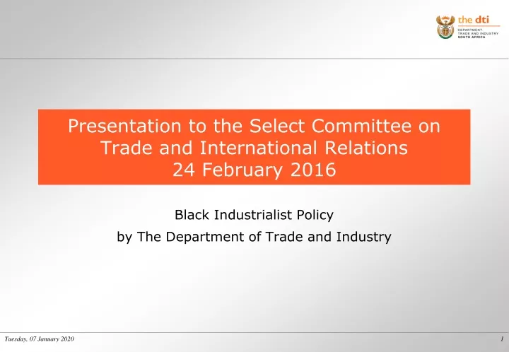 presentation to the select committee on trade and international relations 24 february 2016
