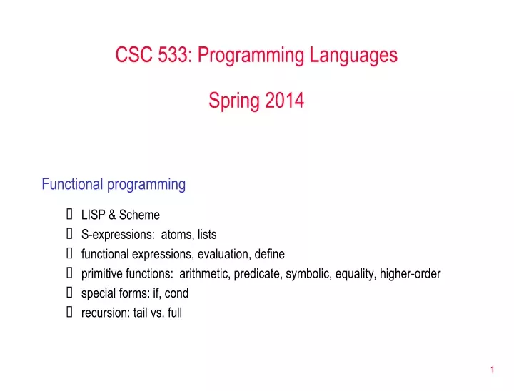 csc 533 programming languages spring 2014