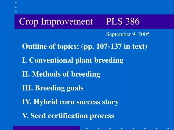 crop improvement pls 386 september 9 2005