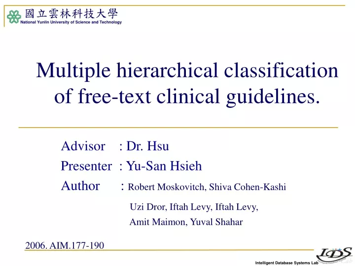 multiple hierarchical classification of free text clinical guidelines