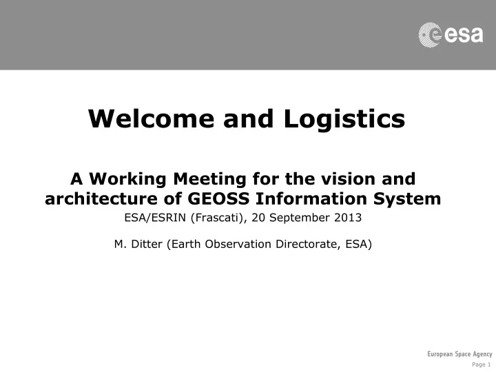 welcome and logistics