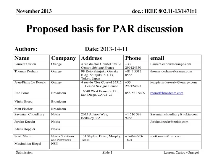 proposed basis for par discussion