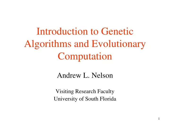 introduction to genetic algorithms and evolutionary computation