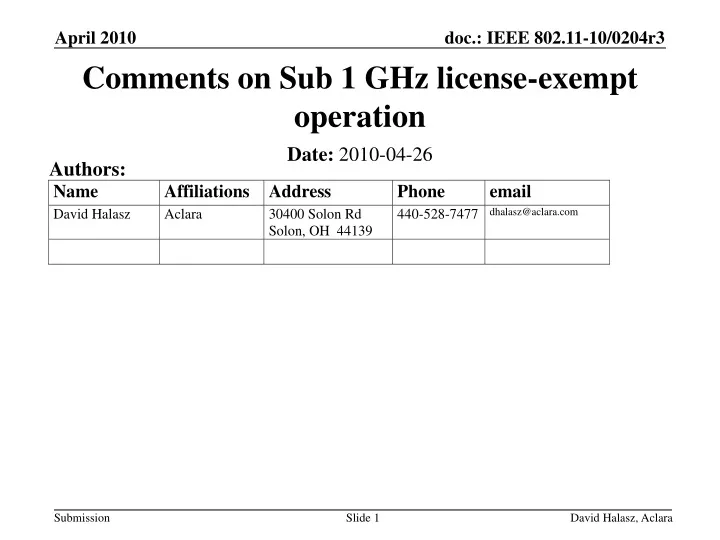 comments on sub 1 ghz license exempt operation