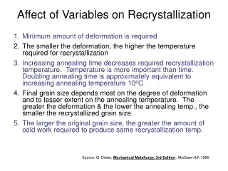 Affect of Variables on Recrystallization