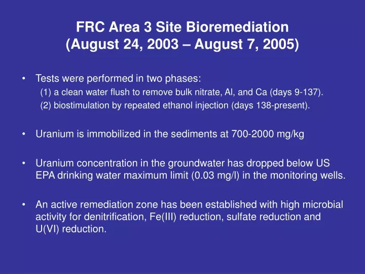 frc area 3 site bioremediation august 24 2003 august 7 2005