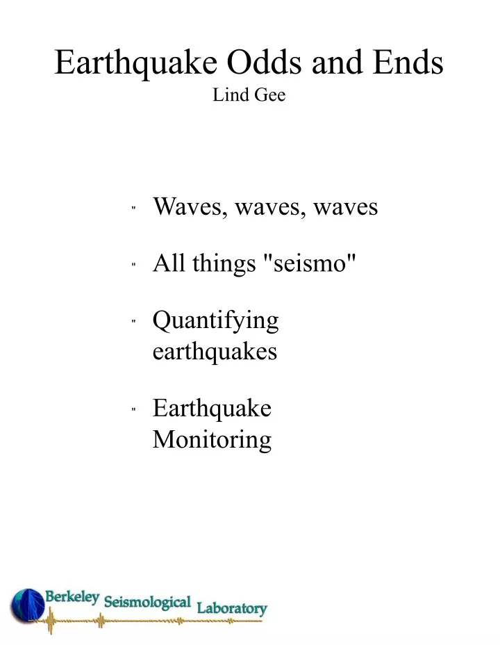 earthquake odds and ends lind gee