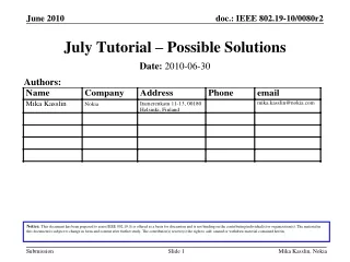 July Tutorial – Possible Solutions