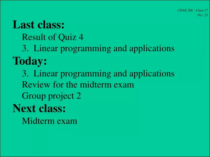 cdae 266 class 17 oct 23 last class result