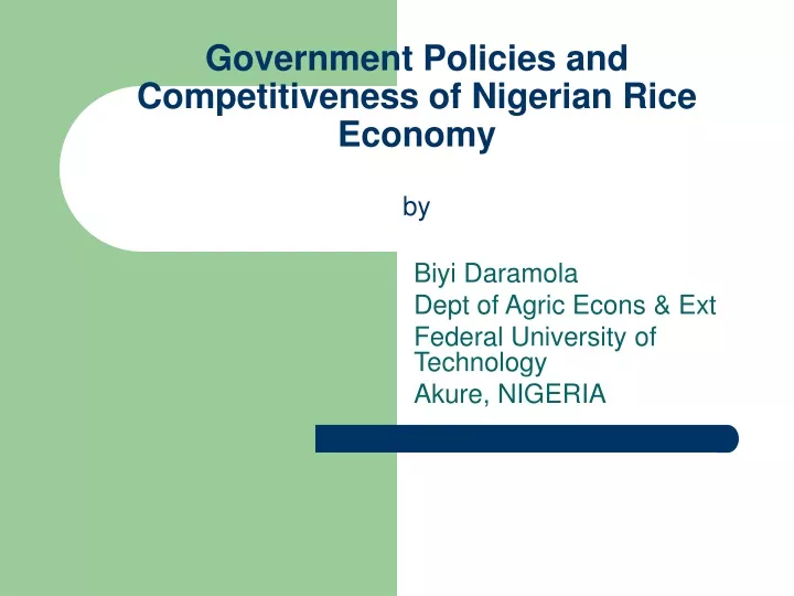 government policies and competitiveness of nigerian rice economy by