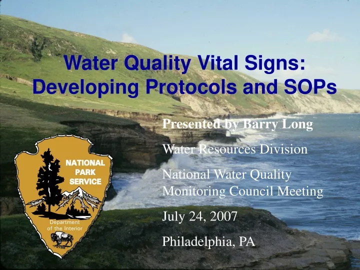 water quality vital signs developing protocols