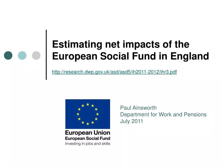 estimating net impacts of the european social fund in england