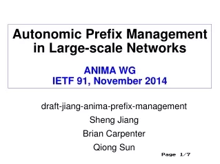 Autonomic Prefix Management in Large-scale Networks ANIMA WG IETF 91, November 2014
