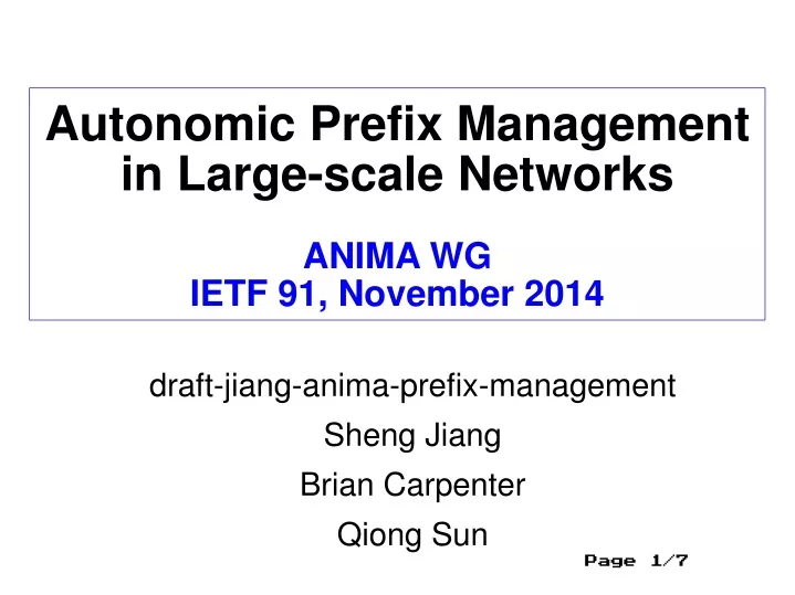 autonomic prefix management in large scale