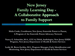 New Jersey  Family Learning Day - A Collaborative Approach  to Family Support