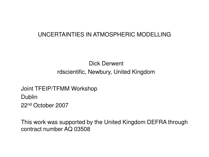 uncertainties in atmospheric modelling