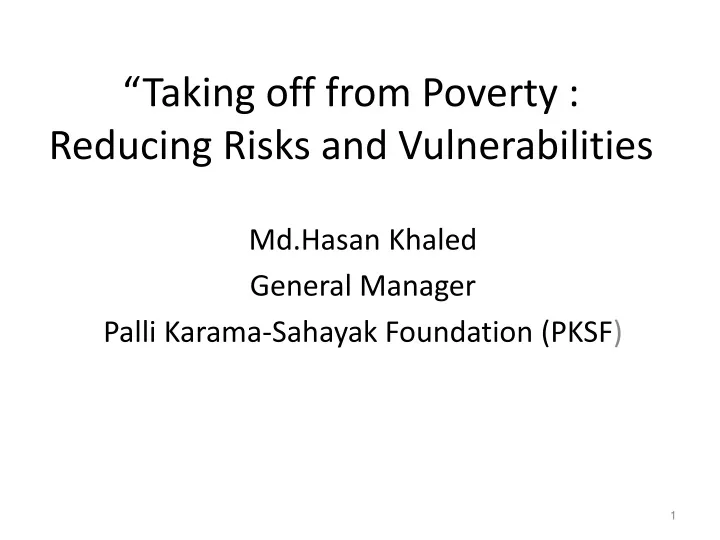 taking off from poverty reducing risks and vulnerabilities