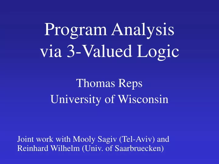 program analysis via 3 valued logic