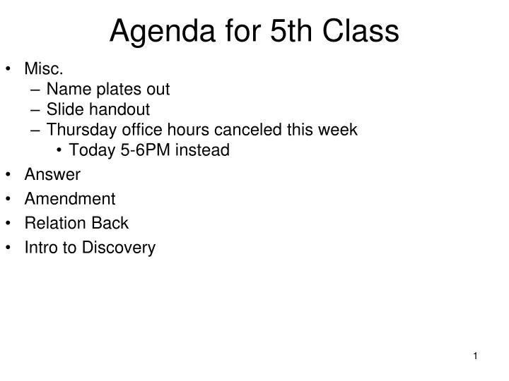 agenda for 5th class