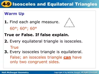 Warm Up 1.  Find each angle measure. True or False. If false explain.