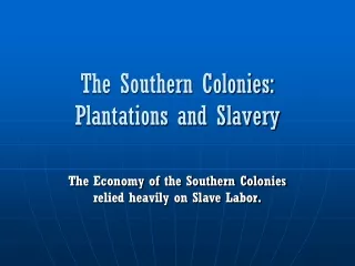 The Southern Colonies:  Plantations and Slavery